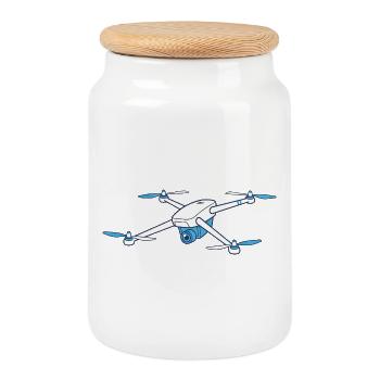 Pilote de drone drôle Pilote de dessin animé Hobby - Boîte à biscuits avec couvercle en bois - blanc - Devant