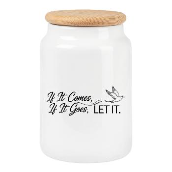 Let It – Chemise Retro Typography Citation Arquée - Boîte à biscuits avec couvercle en bois - blanc - Devant