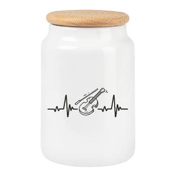 Violin Classical Music Rhythm Instrument Heart - Cookie Jar with Wooden Lid - white - Front