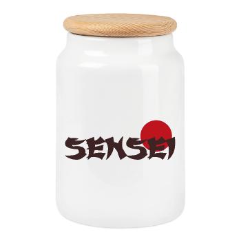 Sensei Text japon - Boîte à biscuits avec couvercle en bois - blanc - Devant