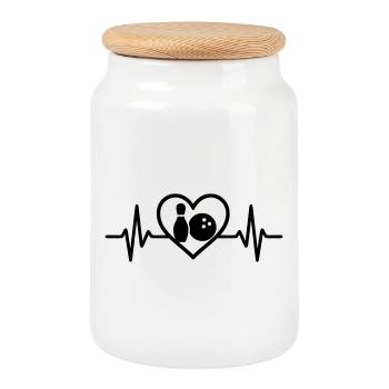 Heart Bowling Skittles Ball Sports Gift - Cookie Jar with Wooden Lid - white - Front