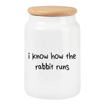 I Know How The Rabbit Runs Denglisch Sprichwort - Keksdose mit Holzdeckel - Weiß - Vorne