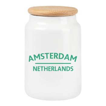 Amsterdam – Niederländisches Textdesign - Keksdose mit Holzdeckel - Weiß - Vorne