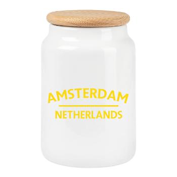 Textdesign Amsterdam – Pays-Bas - Boîte à biscuits avec couvercle en bois - blanc - Devant