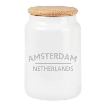 Amsterdam – Niederländisches Textdesign - Keksdose mit Holzdeckel - Weiß - Vorne