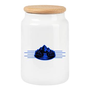 Mountains Landscape Forest Waterfall - Cookie Jar with Wooden Lid - white - Front