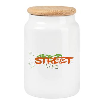 Vie de rue Graffiti - Boîte à biscuits avec couvercle en bois - blanc - Devant
