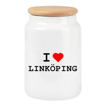 I love Linköping - Ich liebe Linköping - Cookie Jar with Wooden Lid - white - Front