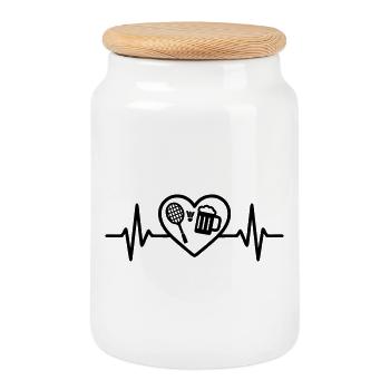 Heart Badminton Beer - Cookie Jar with Wooden Lid - white - Front