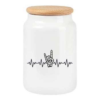 Rock Musik EKG Herzschlag - Keksdose mit Holzdeckel - Weiß - Vorne