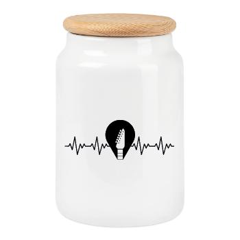 Plectron Plectrum Guitare Guitariste ECG Battement de cœur - Boîte à biscuits avec couvercle en bois - blanc - Devant