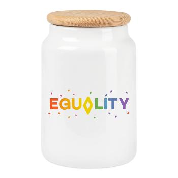 Égalité – Déclaration colorée pour la diversité et le respect - Boîte à biscuits avec couvercle en bois - blanc - Devant