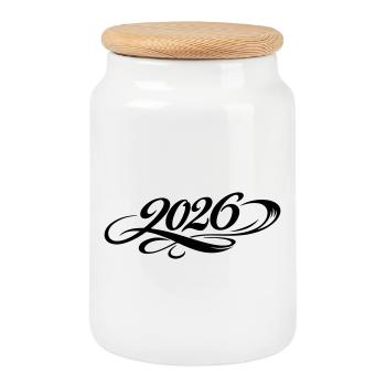 Année 2026 - Boîte à biscuits avec couvercle en bois - blanc - Devant
