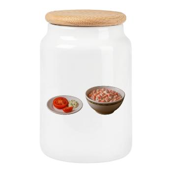 Salade de tomates avec crème sure - Boîte à biscuits avec couvercle en bois - blanc - Devant