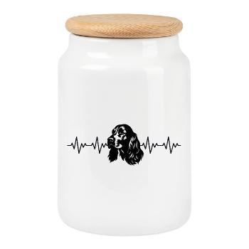 Battement de cœur ECG du Cocker Spaniel - Boîte à biscuits avec couvercle en bois - blanc - Devant
