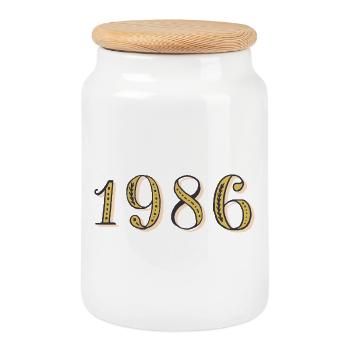 Cadeau d’anniversaire 1986 Vintage 1986  - Boîte à biscuits avec couvercle en bois - blanc - Devant