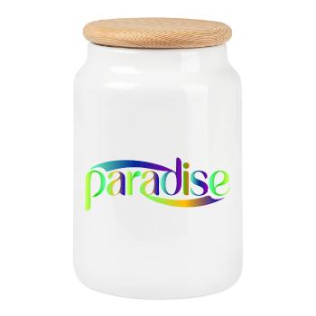Conception du scénario Paradise Rainbow - Boîte à biscuits avec couvercle en bois - blanc - Devant