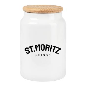 St. Moritz - Suisse - Switzerland - Swiss - Boîte à biscuits avec couvercle en bois - blanc - Devant