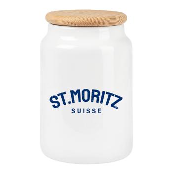 St. Moritz - Suisse - Switzerland - Swiss - Boîte à biscuits avec couvercle en bois - blanc - Devant