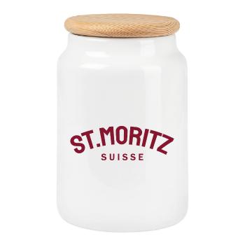 St. Moritz - Suisse - Switzerland - Swiss - Boîte à biscuits avec couvercle en bois - blanc - Devant