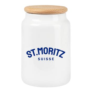 St. Moritz - Suisse - Switzerland - Swiss - Cookie Jar with Wooden Lid - white - Front