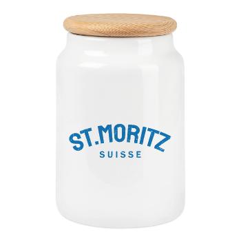 St. Moritz - Suisse - Switzerland - Swiss - Boîte à biscuits avec couvercle en bois - blanc - Devant