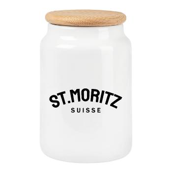St. Moritz - Suisse - Switzerland - Swiss - Boîte à biscuits avec couvercle en bois - blanc - Devant