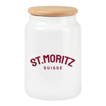St. Moritz - Suisse - Switzerland - Swiss - Boîte à biscuits avec couvercle en bois - blanc - Devant