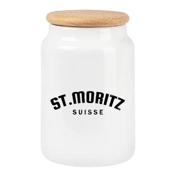 St. Moritz - Suisse - Switzerland - Swiss - Boîte à biscuits avec couvercle en bois - blanc - Devant