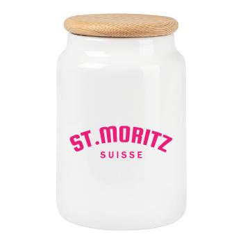 St. Moritz - Suisse - Switzerland - Swiss - Boîte à biscuits avec couvercle en bois - blanc - Devant