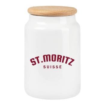 St. Moritz - Suisse - Switzerland - Swiss - Cookie Jar with Wooden Lid - white - Front