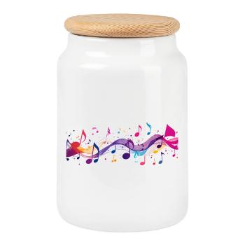 Colorful Streams of Notes Music Instruments Notes Sound - Cookie Jar with Wooden Lid - white - Front