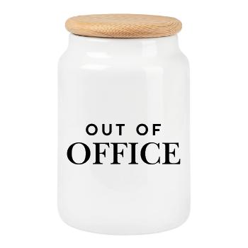 Our of Office - Cookie Jar with Wooden Lid - white - Front