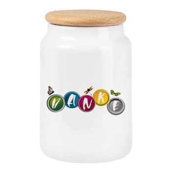 Thank you - Cookie Jar with Wooden Lid - white - Front
