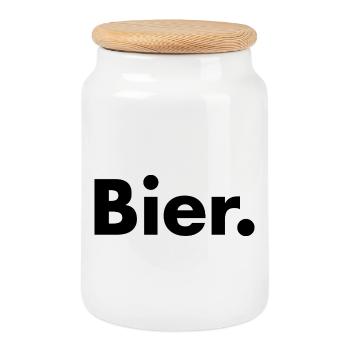 Bière. - Boîte à biscuits avec couvercle en bois - blanc - Devant
