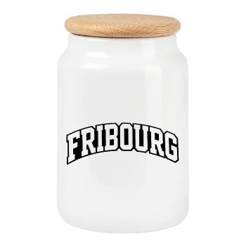 Fribourg Arch lettering - Cookie Jar with Wooden Lid - white - Front