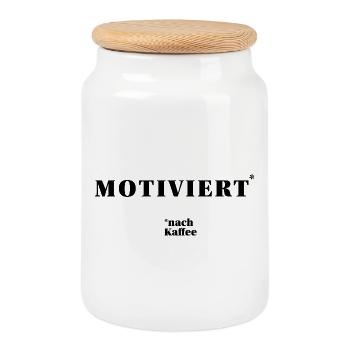 MOTIVATED – after coffee | humorous statement - Cookie Jar with Wooden Lid - white - Front