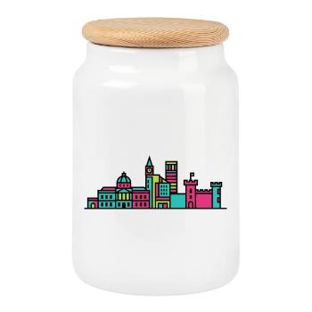 Nottingham City Skyline Old Market Square Kunst - Keksdose mit Holzdeckel - Weiß - Vorne