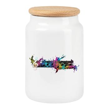 Colorful Notes Music Watercolor - Cookie Jar with Wooden Lid - white - Front