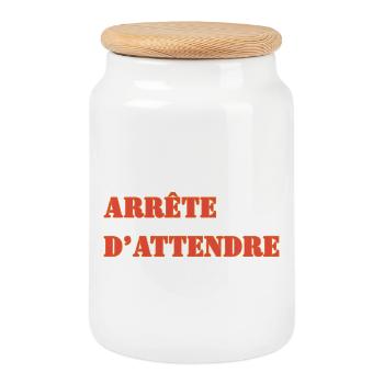 ARRÊTE D’ATTENDRE - Boîte à biscuits avec couvercle en bois - blanc - Devant