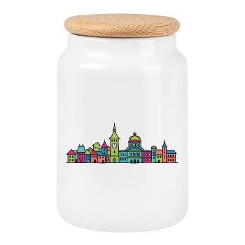 Bern City Skyline Zytglogge Moderne Linienkunst - Keksdose mit Holzdeckel - Weiß - Vorne