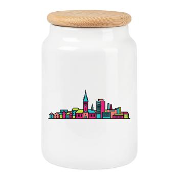 Winterthur City Skyline Modern Line Art - Boîte à biscuits avec couvercle en bois - blanc - Devant