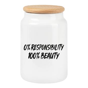 0% Responsibility 100% Beauty - Cookie Jar with Wooden Lid - white - Front