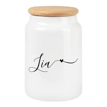 Lia Prénom Décoratif - Boîte à biscuits avec couvercle en bois - blanc - Devant