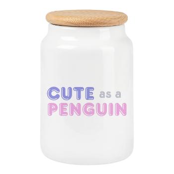 Mignon comme un manchot - Boîte à biscuits avec couvercle en bois - blanc - Devant