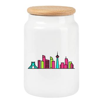 Skyline de la ville de Téhéran Tour Azadi Art moderne - Boîte à biscuits avec couvercle en bois - blanc - Devant