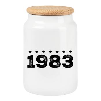 Made in 1983 - Cookie Jar with Wooden Lid - white - Front