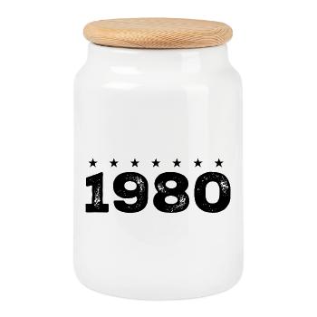 Made in 1980 - Cookie Jar with Wooden Lid - white - Front