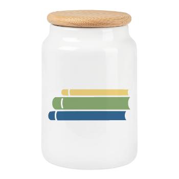 Stack of Books Colorful Flat Design - Cookie Jar with Wooden Lid - white - Front