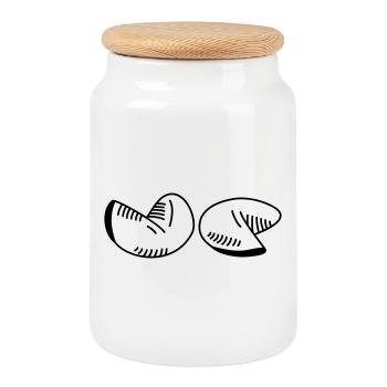 Fortune cookie motif – wisdom & humor united! - Cookie Jar with Wooden Lid - white - Front